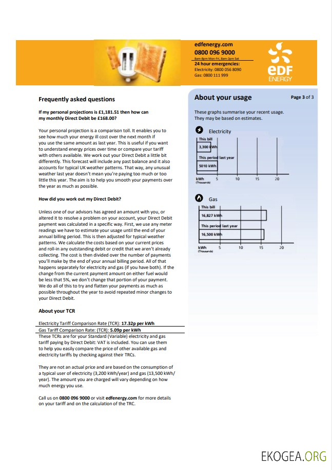 United Kingdom edf utility bill template in word and pdf format (3 pages) 3 template